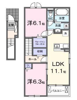 ラ・ポーズ香登(2LDK/2階)の間取り写真