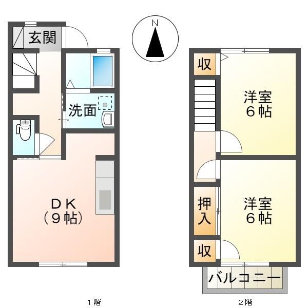 メゾネット仲加美(2DK/1階)の間取り写真