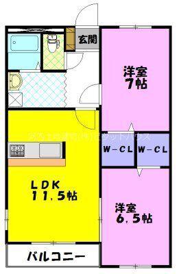 ヴィラ・コウヨウA(2LDK/3階)の間取り写真