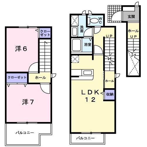 グランド-ルA(2LDK/2階)の間取り写真