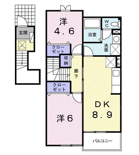 メルヴェーユIII(2DK/2階)の間取り写真