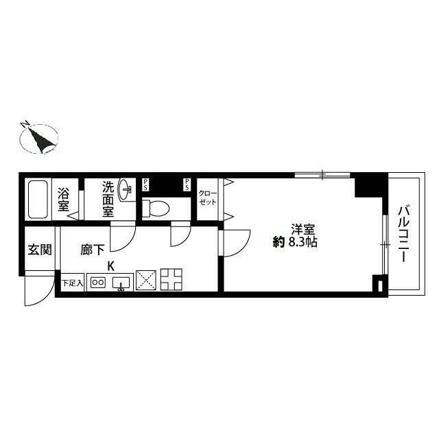 アンプルール ベトン相武台(1K/7階)の間取り写真