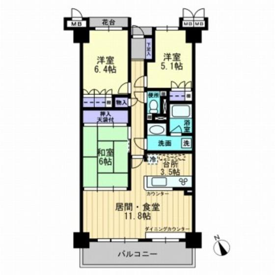 サーパスシティ大供(3LDK/9階)の間取り写真