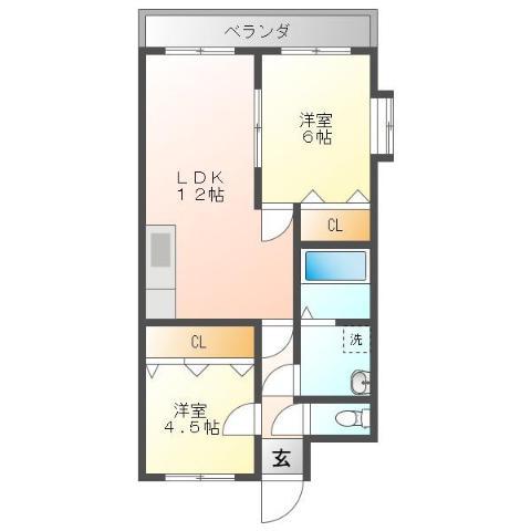 サンハイアットビル(2LDK/4階)の間取り写真