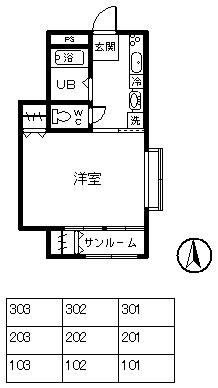 TYハウス玉村II(1K/2階)の間取り写真