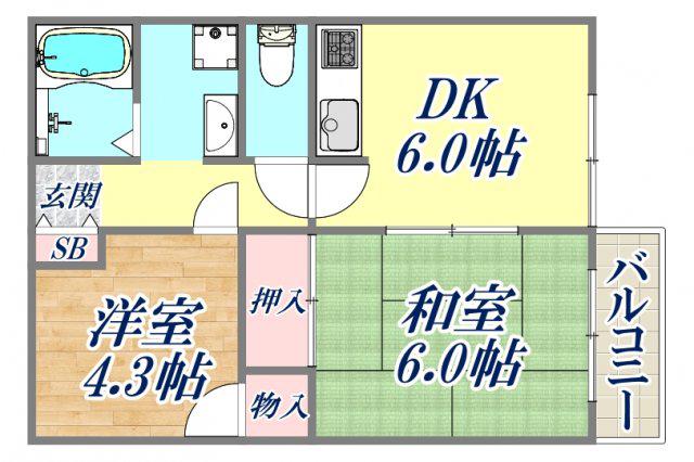ハイツ香風Ⅰ(2DK/1階)の間取り写真