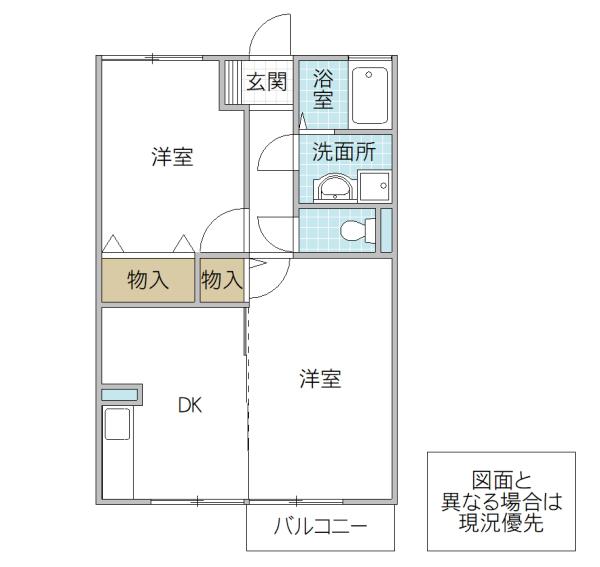 ビュー金上 A棟(2DK/1階)の間取り写真