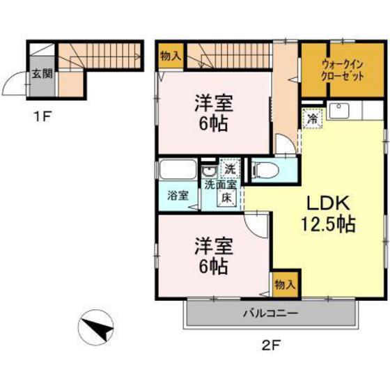 ウィルコート上東雲 A棟(2LDK/2階)の間取り写真