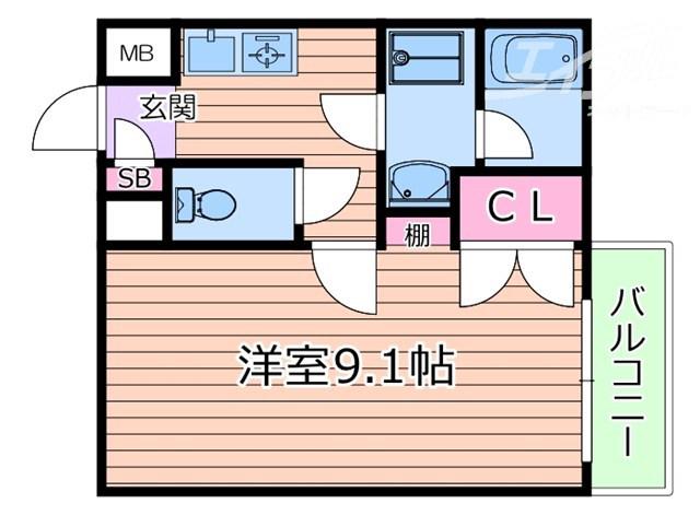 プラウド千里山(1K/4階)の間取り写真