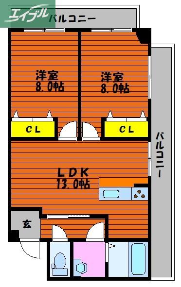 柳町マンション(2LDK/2階)の間取り写真