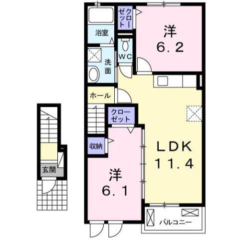 ポムドテールT(2LDK/2階)の間取り写真