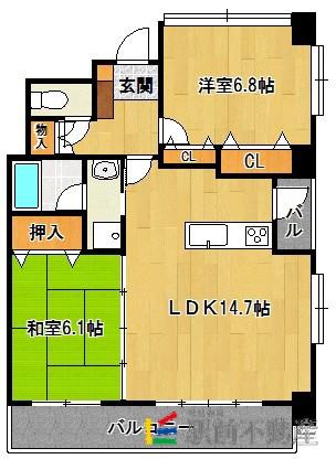 ピエールボレ室見(2LDK/6階)の間取り写真