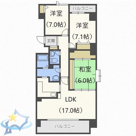 ブライトン円山(3LDK/5階)の間取り写真
