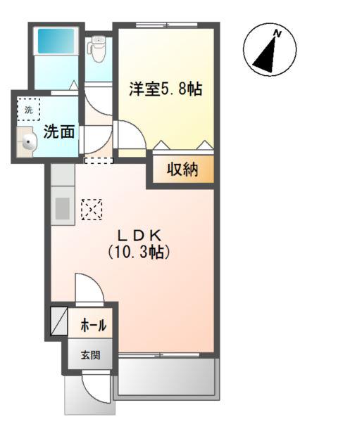 ACROSS(1LDK/1階)の間取り写真