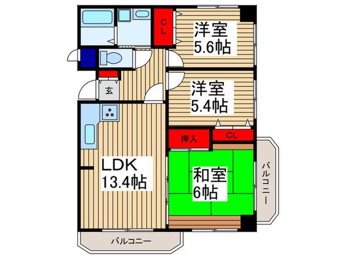 モーニングパーク朝霞(3LDK/4階)の間取り写真