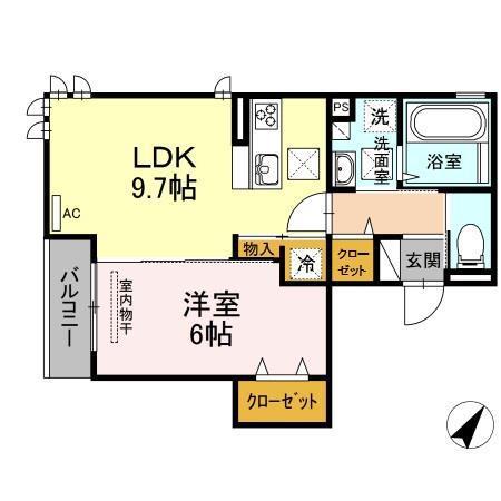 PRESTIGEA72 A棟(1LDK/1階)の間取り写真