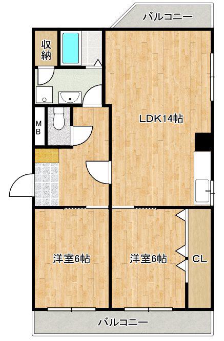 ディアライフ中央(2LDK/7階)の間取り写真