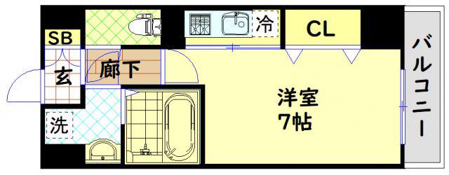 S-RESIDENCE 難波 VIALE(ワンルーム/3階)の間取り写真