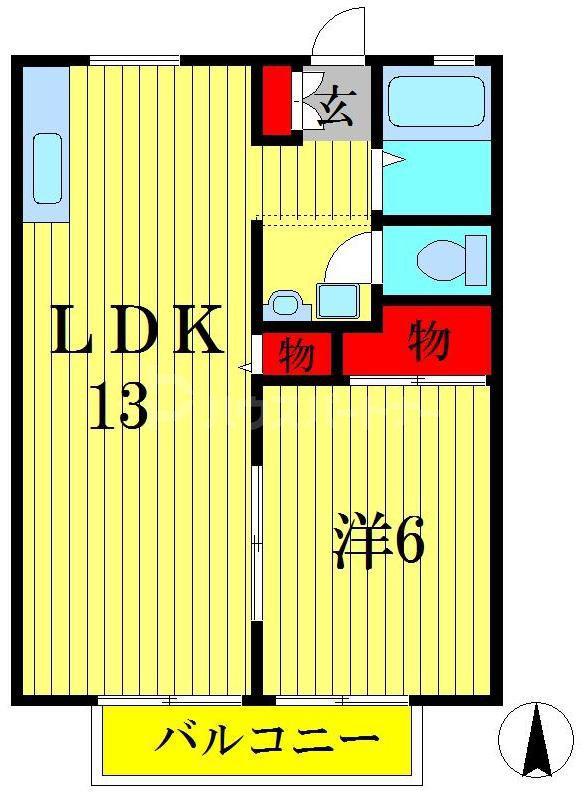 第3山新ハイツ(1LDK/1階)の間取り写真