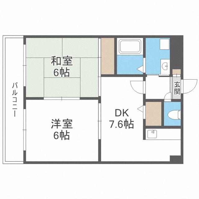 日之出ビル多の津(2DK/5階)の間取り写真
