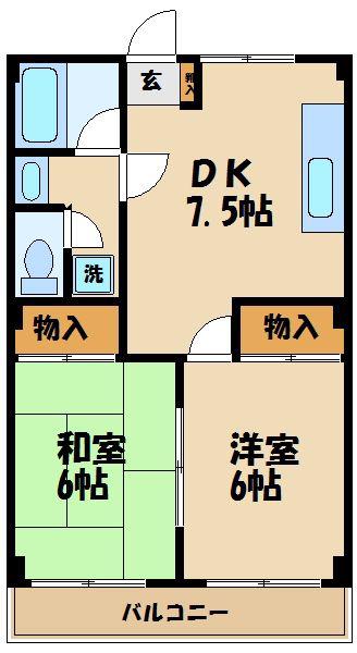 ベアーズパレス(2DK/4階)の間取り写真