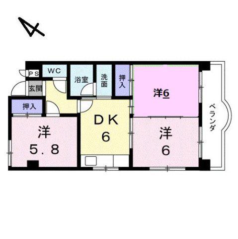 クレセントマンション(3DK/2階)の間取り写真