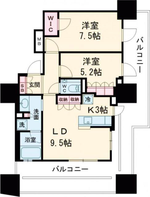 プラウドタワー名駅(2LDK/5階)の間取り写真