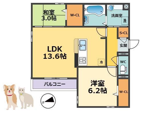 トリシア上甲子園(2LDK/3階)の間取り写真