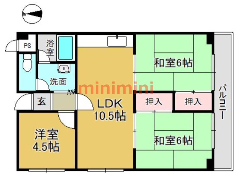 明香マンション(3LDK/2階)の間取り写真