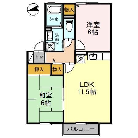 エスペランスK・I B棟(2LDK/2階)の間取り写真