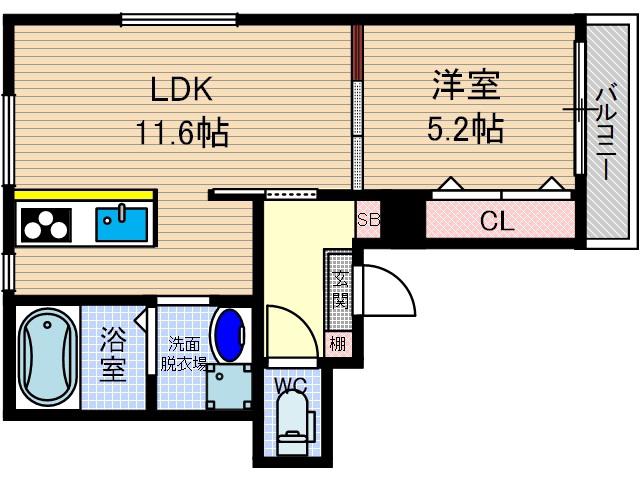 パロス茨木サウステラス(1LDK/2階)の間取り写真