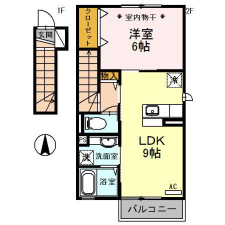 ソレイユ不動 B(1LDK/2階)の間取り写真