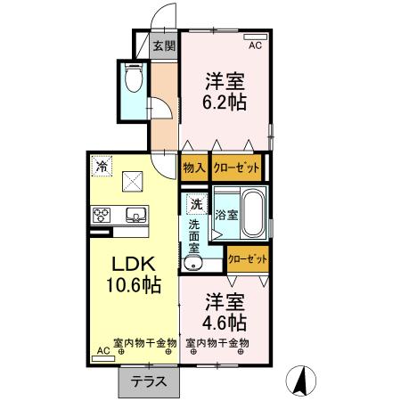 ウィットSENGEN A(2LDK/1階)の間取り写真