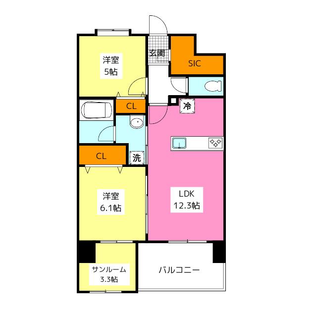 SUN・BLESSO塩原(2SLDK/5階)の間取り写真