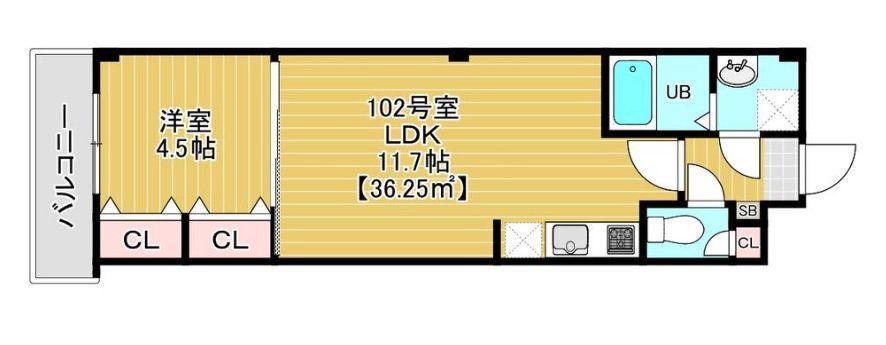 グランディオ検見川(1LDK/1階)の間取り写真