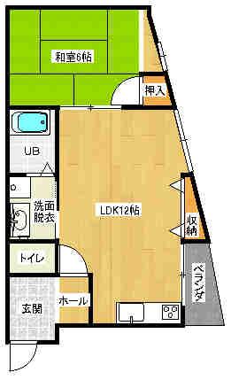 ハイツゆず(1LDK/3階)の間取り写真