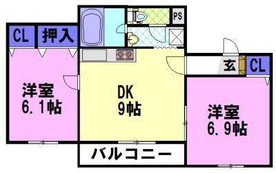 すずらんレジデンス(2DK/3階)の間取り写真