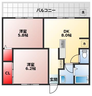 今川ビル(2DK/4階)の間取り写真