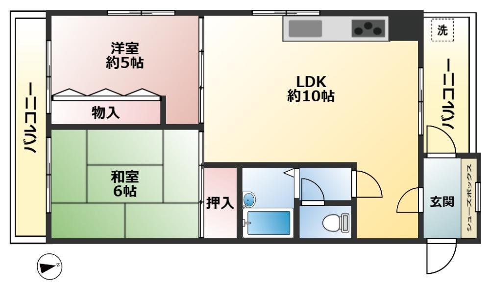 ヴァン・ヴェール新宿(2LDK/9階)の間取り写真