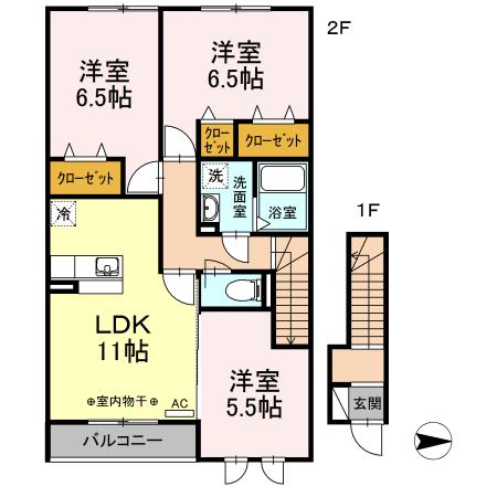 アクア・ミルB棟(3LDK/2階)の間取り写真