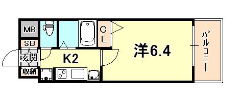 エステムプラザ神戸水木通グランクロス(1K/2階)の間取り写真
