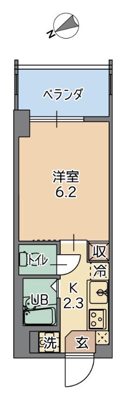 トーマス国場(1K/1階)の間取り写真