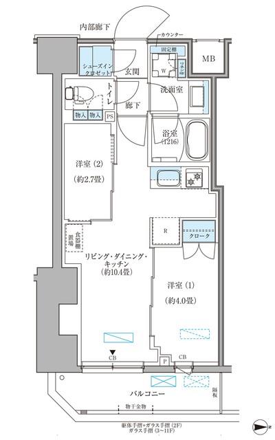 パークアクシス住吉ガーデンスクエア(2LDK/4階)の間取り写真