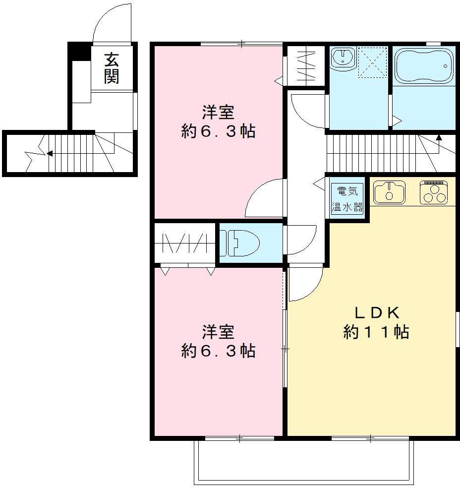 ジュヴィエ壱番館(2LDK/2階)の間取り写真