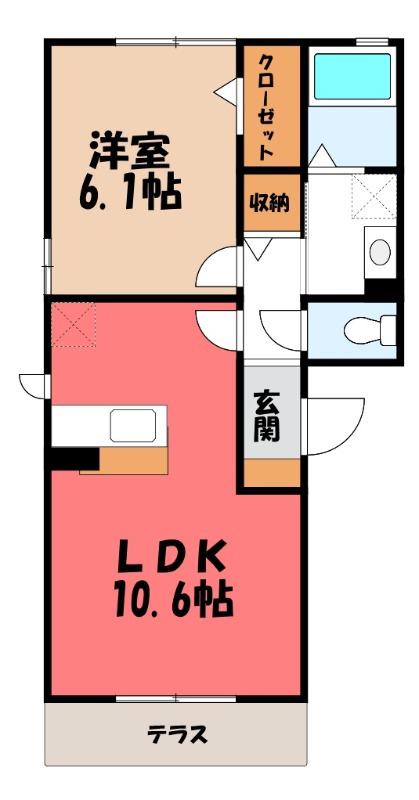 JR両毛線 佐野駅 徒歩22分 3階建 築8年(1LDK/1階)の間取り写真