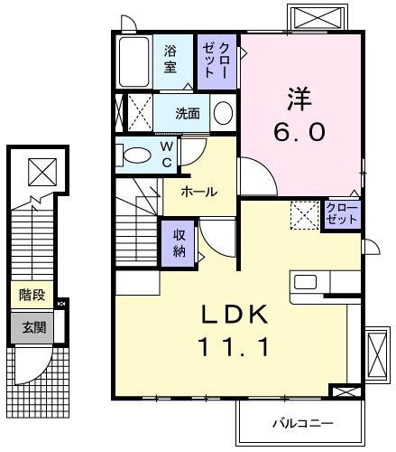 プロムナードM(1LDK/2階)の間取り写真