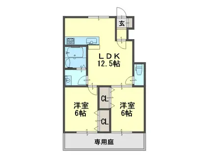 プレミアムハイツ土山(2LDK/1階)の間取り写真