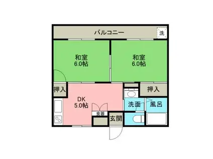 内野マンション2号棟(2DK/1階)の間取り写真