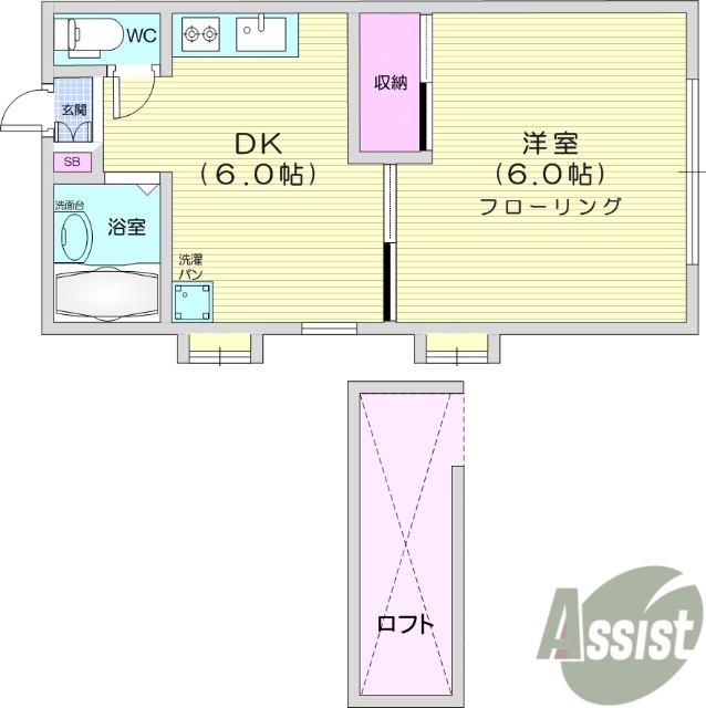 パレス東仙台(1DK/2階)の間取り写真