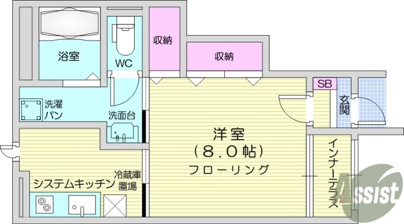 クレストール泉中央(1K/1階)の間取り写真
